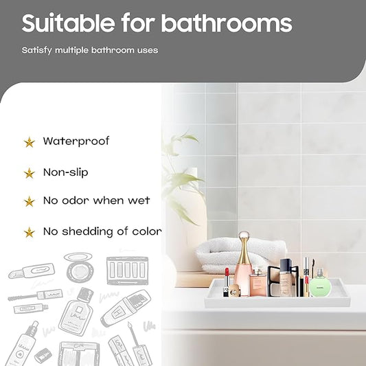 Vanity and Bathroom Tray, 15" ABS Countertop Organizer,Waterproof Vanity Tray for Toilet Tank,Perfume,Soap,Keys,Bathroom Accessories,Kitchen and Bath Trays,Non Slip Small Trays,White