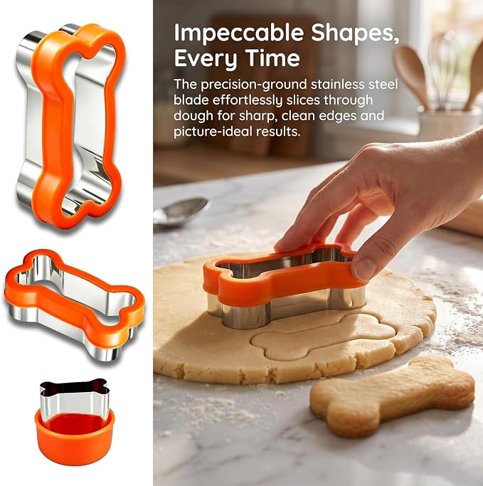 3 Pcs Dog Bone Cookie Cutter Set – Large 4.45", Small 2.95", Mini 1.53" – Stainless Steel Dog Treat Molds, Biscuit Cutters for Homemade Pet Snacks with Protective Plastic Lid