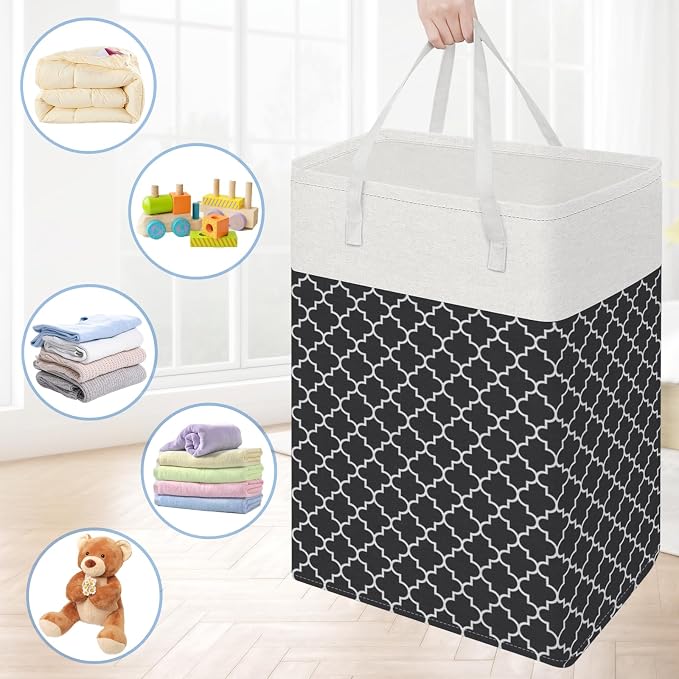 BlissTotes 3-Pack Laundry Basket, Collapsible Laundry Hamper, Black, 88L | Laundry Clothes Hamper, Hampers for Bedroom, Freestanding Hamper with Handles, Clothes Laundry Basket