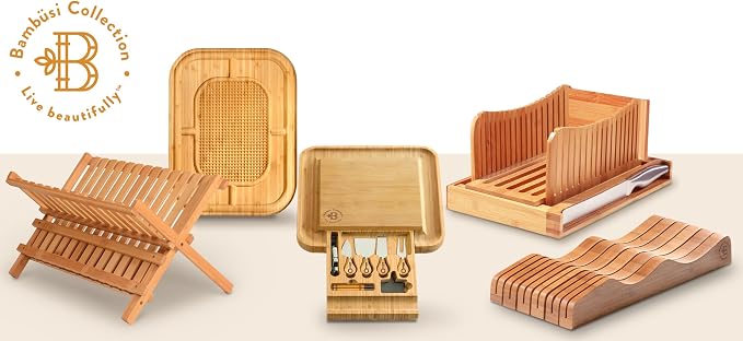 Bambüsi Collapsible Dish Drying Rack - 2 Tier Bamboo Dish Rack Dish Drainer for Kitchen Counter, Foldable Wooden Drying Rack for Plates Cups Bowls Utensils, No Assembly Folding Rack for Apartment, RV