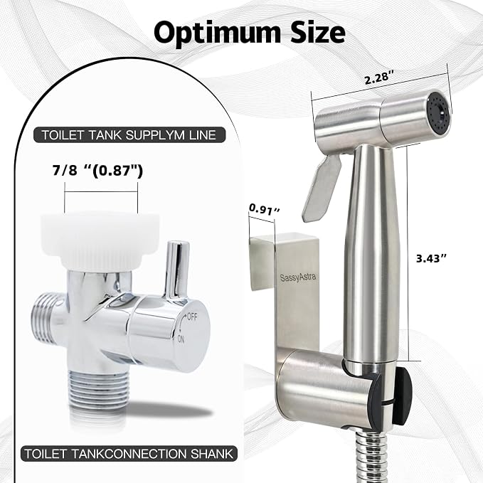 Handheld Toilet Bidet Sprayer — Adjustable Water Pressure, with Hose, Feminine & Pet Wash Kit, Bathroom Hygiene Attachment for Cloth Diaper Cleaning (Quick Install, Stainless Steel) 2Pack