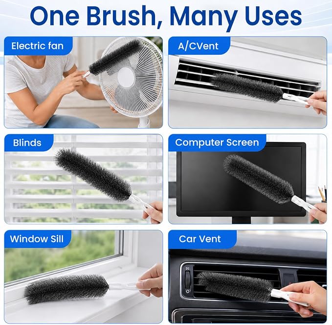 Fan Cleaning Brush, Bendable Dust Remover for AC Vent Grilles, Window Tracks, Keyboards and Narrow Spaces (6)