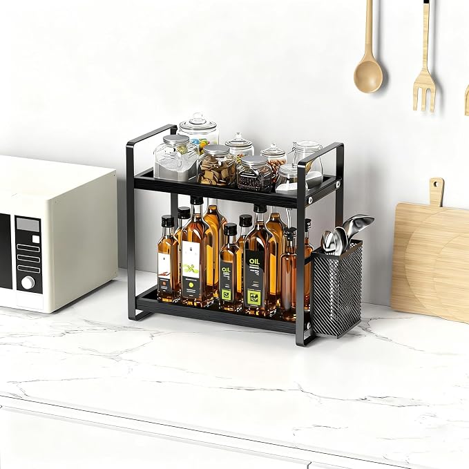 LEMIKKLE Coffee Station Organizer for Counter, Coffee Pods Holder Storage, Wooden Kitchen Counter Shelf, Coffee (Coffee Rack-BLACK)