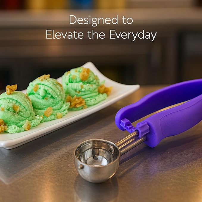 Restaurantware Portion Control Scoop 1 Stainless Steel 0.86 Ounce Ambidextrous Handle Serving Scoop, Purple Color-Coded Commercial Kitchen Baking Tool For Cookie Dough Or Mashed Potatoes