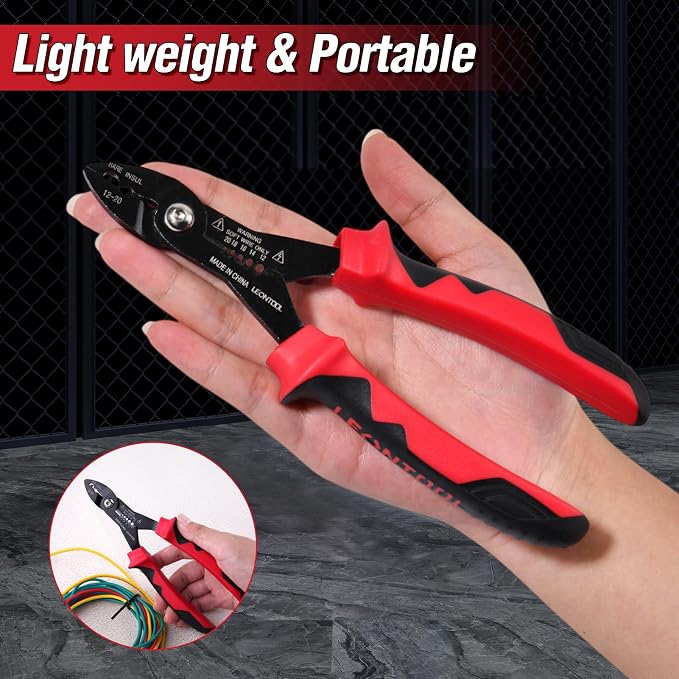 4-in-1 Multi Purpose Electricians Pliers, TPR Handle | 7" Compact Wire Stripper Cutter Crimper Gripper, Tapered Head, Cr-V Steel, for 12-20 AWG Insulated & Non-Insulated Wires