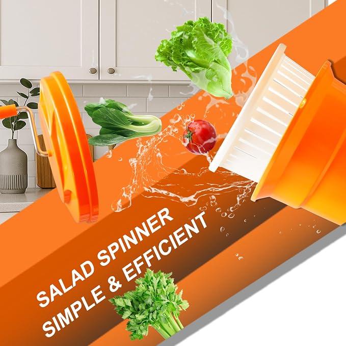 5 Gallon Salad Spinner,Large Capacity Vegetable Friuts Salad Dryer,Commercial Manual Salad Mixer for Restaurants Kitchen & Catering,Green & Orange. (Orange, 5 Gallon)