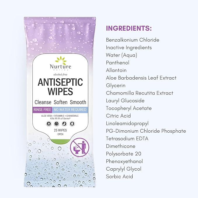 Nurture XL Antibacterial Body & Hand Sanitizing Wipes | Alcohol-Free Antiseptic Wet Towelettes for Germ Removal, Disinfecting Skin, Sanitizing Hands |Cleaning Cloths | Adults & Baby | Thick & Strong