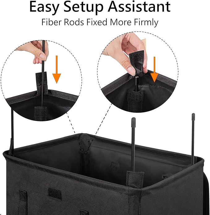 WOWLIVE 100L Black Laundry Hamper with Lid, Dirty Laundry Basket for Dorm | Tall Collapsible Dirty Clothes Hamper with 2 Removable Bags and Handles for Laundry Room, College Dorm