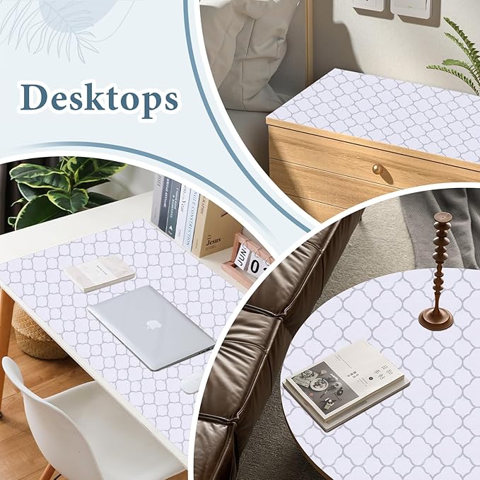 Shelf Drawer Liners for Kitchen Cabinets 23.6 in X 30 Ft Drawer Liner | Non Adhesive Thickened Refrigerator Liner Silver Quatrefoil Strong Non-Slip Paper for Tool Box with Knife and Tape Measure
