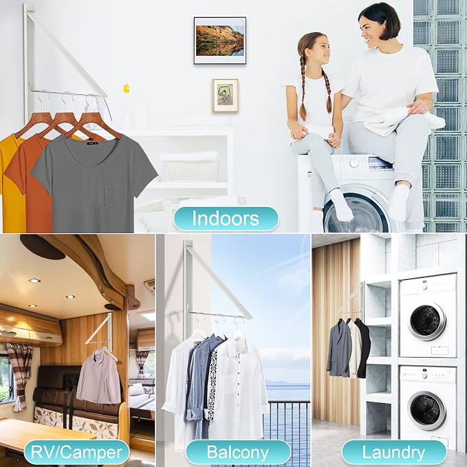 Ithywat Retractable Clothes Drying Rack,Space Saver Wall Mounted Folding Hanger for Laundry Room, Closet Storage Organization, Easy Installation Aluminum Dryer White