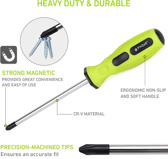 FASTPRO 12-Piece Magnetic Screwdrivers Set with Storage Bag, Green | 4 Phillips & 4 Slotted Tips, 4 Precision Screwdrivers, CR-V Steel, Ergonomic Handles, Home Repair Tool Kit