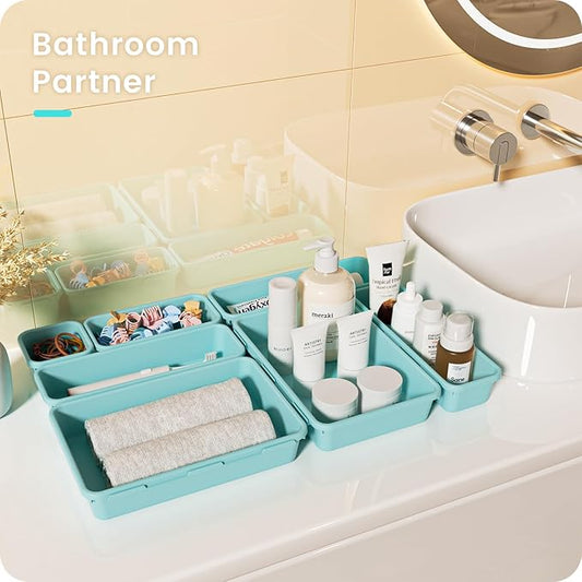 A-LuGei ใ๐ฎ๐ด๐ฃ๐๐ฆใ ใ๐ฑ๐ฆ๐ถ๐๐ฒใ BlueGreen Drawer Organizer, Makeup organizer, ใHolds 177 Itemsใ Bathroom Organizers and Storage, Plastic Desk Organizer Divider, Organizer Bins for Office Vanity