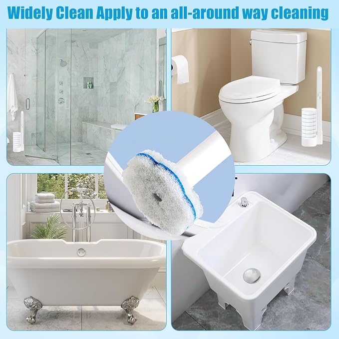 48 Count Refill Heads Disposable Toilet Brush Kit with Holder,Deep Cleaning Wand for Rim,Corner & Pipe,Wall Mount Storage Caddy,Limescale & Rust Remover
