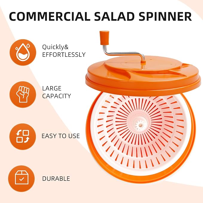 YBSVO 5-Gallon Commercial Salad Spinner Dryer– Holds 5-6 Heads | Heavy Duty Large Lettuce Dryer & Vegetable Washer – Manual Food Prep Spinner for Restaurants & Catering