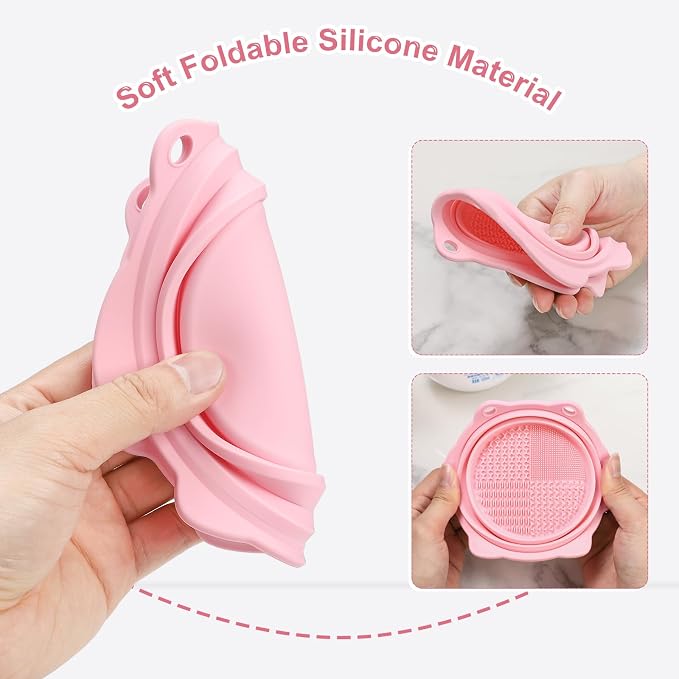 Foldable Silicone Makeup Brush Cleaner Bowl | Portable Cleaning Tool For Brushes, Powder Puffs, Sponges (Light Pink)