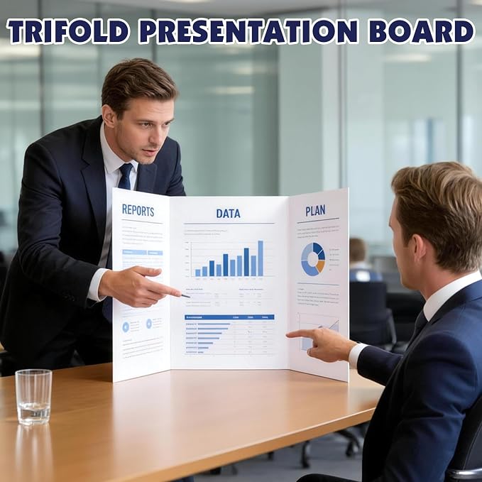 20 Pack Trifold Poster Board, 16in x 24in Corrugated Project Board, White Presentation Board, Trifold Display Board for School Project, Business Presentation, Science Fairs, Event Display