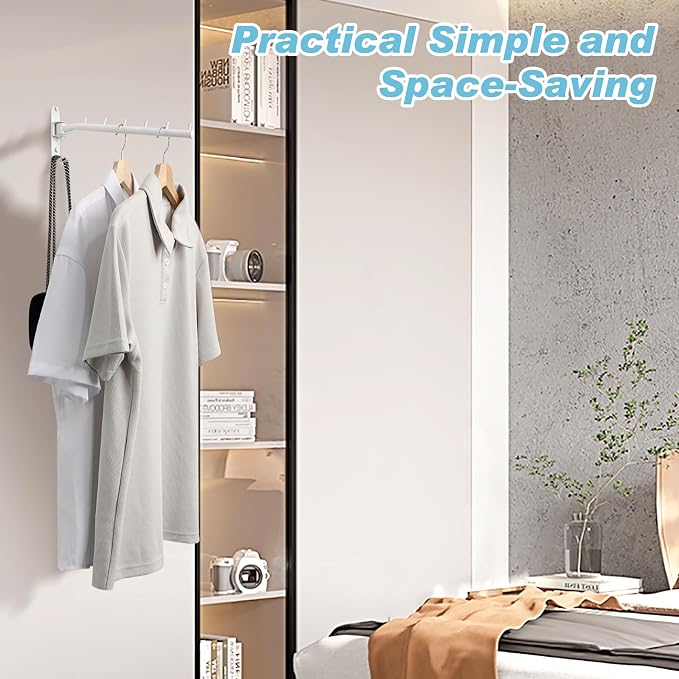 Alise Wall Mounted Drying Rack with Hook,Swivel Clothes Hanger,White,2 Pcs | Space Saving Wall Rack for Clothes,Heavty Duty Stainless Steel Clothes Wall Drying Rack for Laundry Closet Bedroom/Bathroom