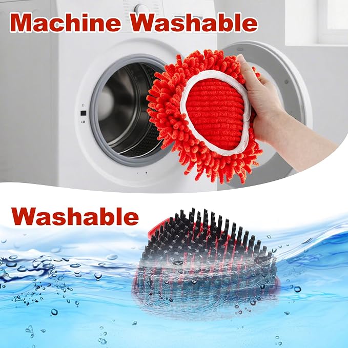 Chenille Duster Mop Head Compatible with O Cedar Easywring 1-Tank,Spin Mops Heads Replacements for Ocedar, Include 6 Pack Microfiber Chenille MOp Refills,1 Scrubber & 1 Mops Base(Not Include Bucket)