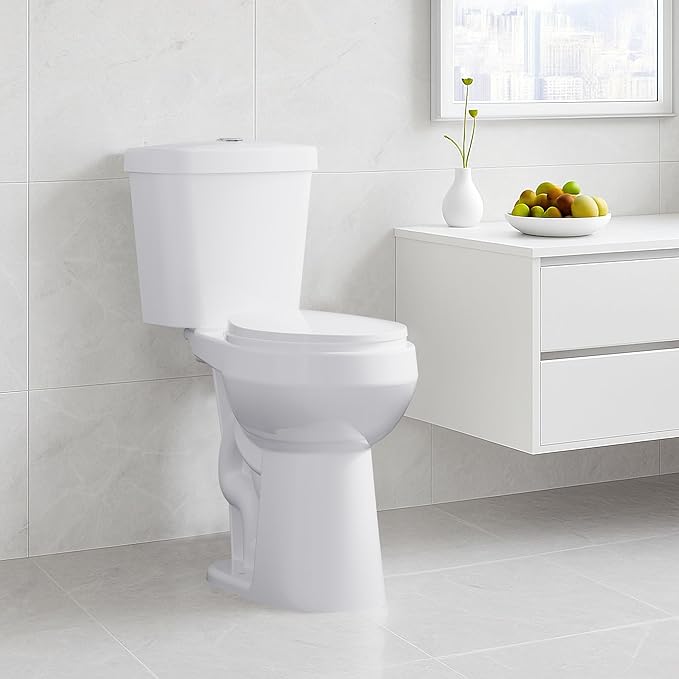 Two Piece Toilet 21 inch Chair Height Round Bowl, Top Dual Push, High Seat Toilet for Elderly, Compact Bathroom Toilet with Soft-Close Seat White