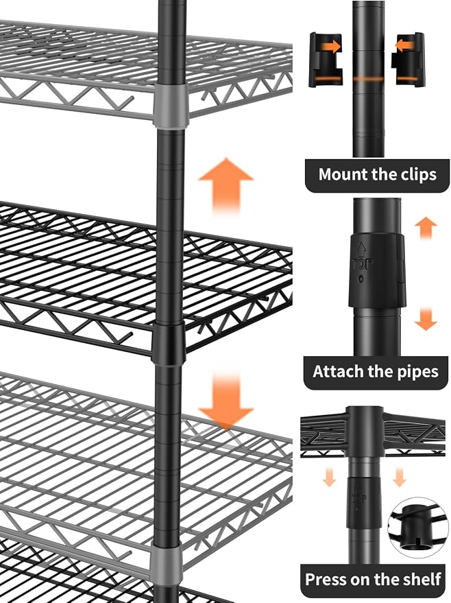 Golpart 4Tier Adjustable Storage Shelves Metal Wire Shelving Standing Shelf | Utility Heavy Duty Unit Rack Closet Organize for Home Kitchen Laundry Room Organization Pantry 18"Dx46"Wx59"H Black
