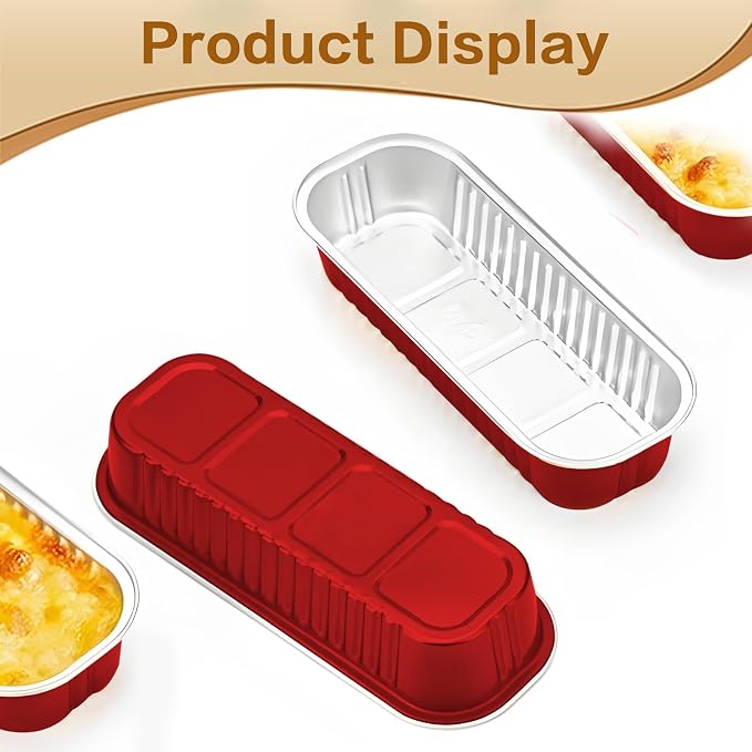 100 Pack Mini Cake Pans with Lids and Spoons, Mini Loaf Baking Pans 6.8oz, Small Disposable Aluminum Foil Loaf Pans, Rectangular Baking Containers for Party and Picnics, Cheesecake Pans (Red)