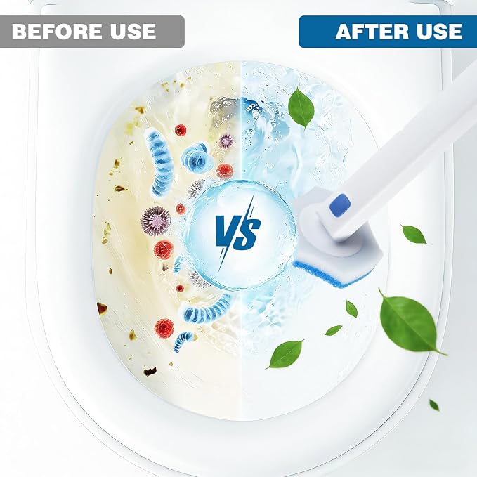 Disposable Toilet Brush with 48 Refills,Cleaning wand,No-Touch Hygienic Cleaning System