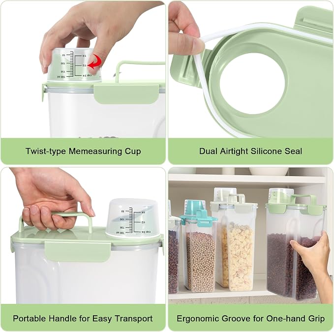 5 Lbs Dog Cat Food Storage Container with Collapsible Dog Bowls for Travel, Portable Pet Food Storage Container, Easy-Pouring Bird Seed Dispenser, Airtight Rice Cereal Oatmeal Flour Holder -Green | Portable Cat Food Containers with Collapsible Bowl 10 ...