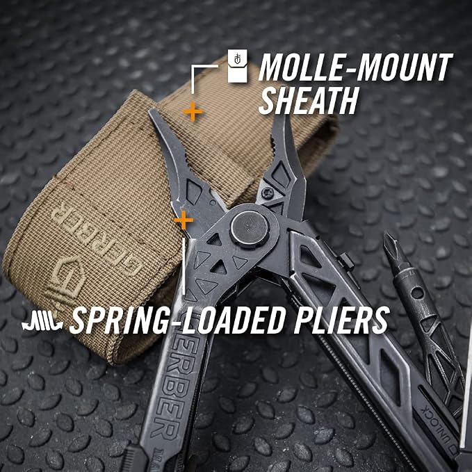 Gerber Gear Center-Drive Multitool - With Needle-Nose Pliers, 3.25" Blade & Center-Axis Bit Driver - Includes Magnetic Flathead & Phillips Bits - Comes with Coyote Brown Sheath - Made in USA - Black