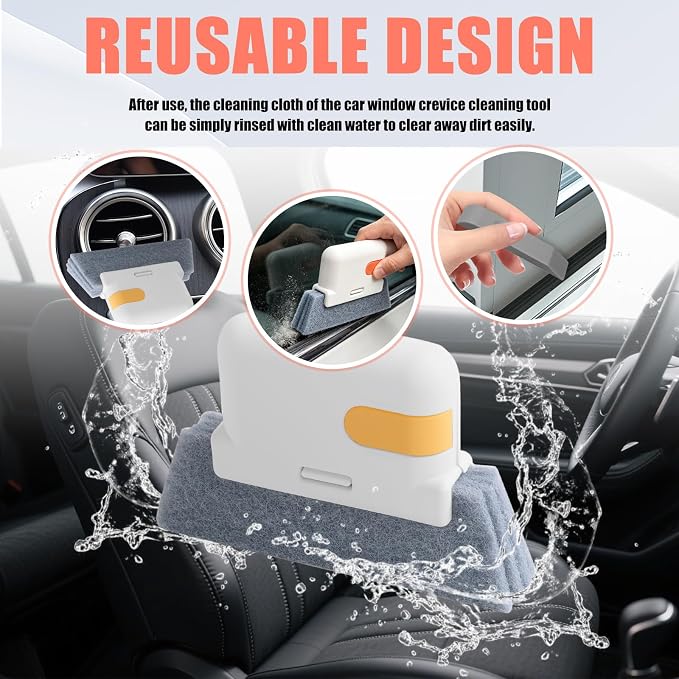 3PCS Magic Window Track Cleaner,2-in-1 Car Window Sill Cleaner Tool with Small Shovel & Comfortable Handle,Detachable Car Windows Track Cleaning Tools with Replacement Cloth