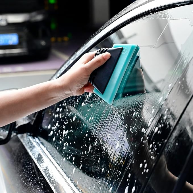 FOSHIO Blue Small Squeegee, Non-Slip Handle Rubber PPF Squeegee for Window Cleaning, Shower Glass Door, Car Windshield, Vinyl