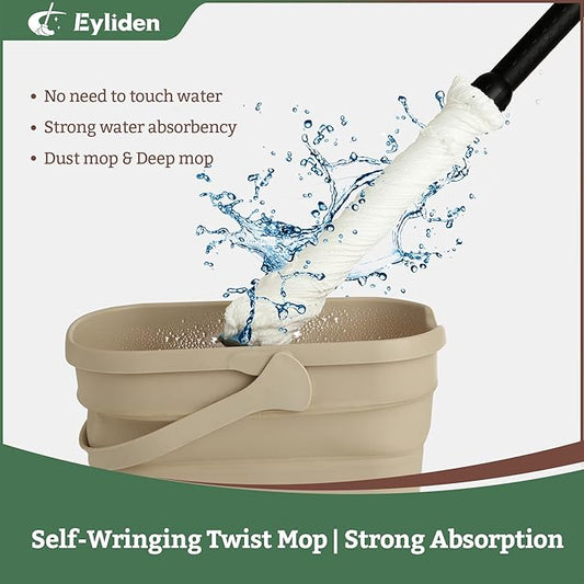 Eyliden Twist Mop - Simple, 57" Long Handle, Self-Wringing Microfiber String Mop for Floor Cleaning, Traps Dust & Pet Hair, Absorbs Spills Quickly, Safe for All Floor Types, JX-0001, White