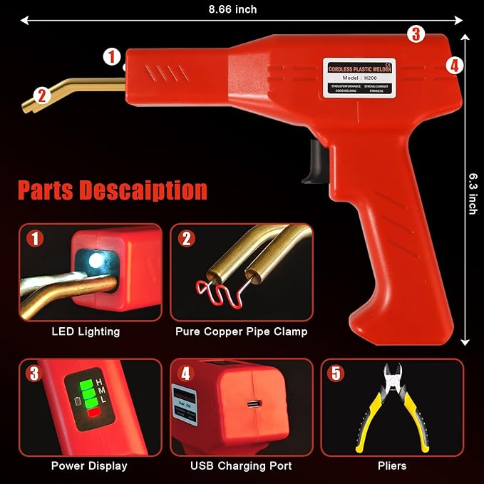 ATOLS Upgraded 220W Cordless Plastic Welder, 1000PCS Staples, USB Rechargeable Cordless Car Bumper Repair Kit with 5000mAh Battery,Hot Stapler Kit, Plastic Welding Kit, Plastic Repair Kit