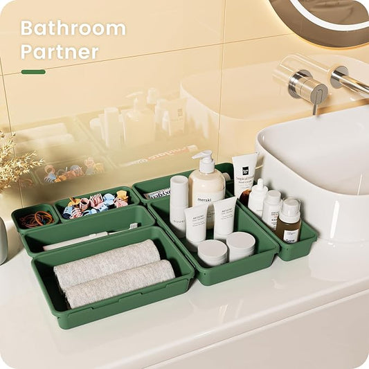 A-LuGei ใ๐ฎ๐ด๐ฃ๐๐ฆใ ใ๐ฑ๐ฆ๐ถ๐๐ฒใ ArmyGreen Drawer Organizer, Makeup organizer, ใHolds 177 Itemsใ Bathroom Organizers and Storage, Plastic Desk Organizer Divider, Organizer Bins for Office Vanity