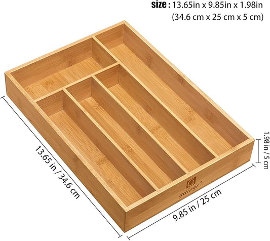 guiogc Kitchen Bamboo Silverware Drawer Organizer,Silverware Organizer and Cutlery Tray with Grooved Drawer Dividers for Silverware, Knives in Kitchen, Bedroom (5 Slot-Natural)
