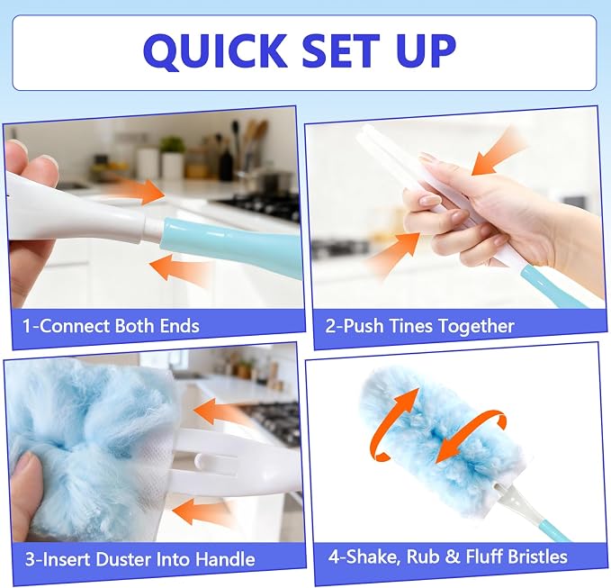 Heavy Duty Duster Refills for Swiffer Duster (40 Count) | 360° Unscented Disposable Multisurface Dusters with 1 Handle- for Home, Blinds, Fans & Corners, Blue