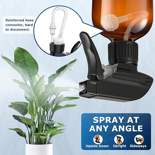 Veco 10oz Spray Bottle with Adjustable Nozzle, 360° Water Spray Bottles for Cleaning Solution, Plastic Spray Bottles for Hair Cooking Plant Pet, No Leak and Clog (3 Pack & Foldable Funnel), Brown