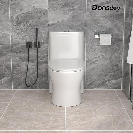 One Piece Toilet with ADA Height Seat- White Ceramic Toilets with 17.3" Chair Seat 1.1/1.16 GPF High Efficiency Water Saving Power Flush Toilet Bowl Modern Bathroom