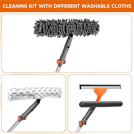 Chabatree 2-in-1 Window Squeegee Cleaner Set with 62" Extendable Pole, Window Cleaning Kit with Bendable Head for Indoor & Outdoor Glass, Professional High Window Cleaning Tool for Car & Home(Kit2.0