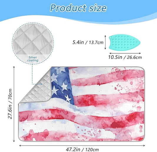 Ironing Mat &Pad Magnetic Heat Resistant Pads Portable Travel Ironing Blanket Ironing Board Covers 27.6x47.2Inches Watercolor American Flag Red22