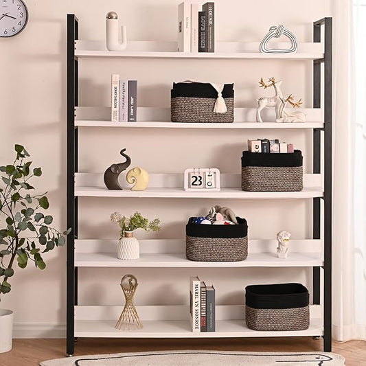 ICERZCZ Storage Baskets for Shelves Organizing, Woven Cotton Rope Baskets for Storage, Book Basket, Decorative Shelf Basket, 12.5"Lx9.1''Wx7.9''H (4 Packs) Black & Jute