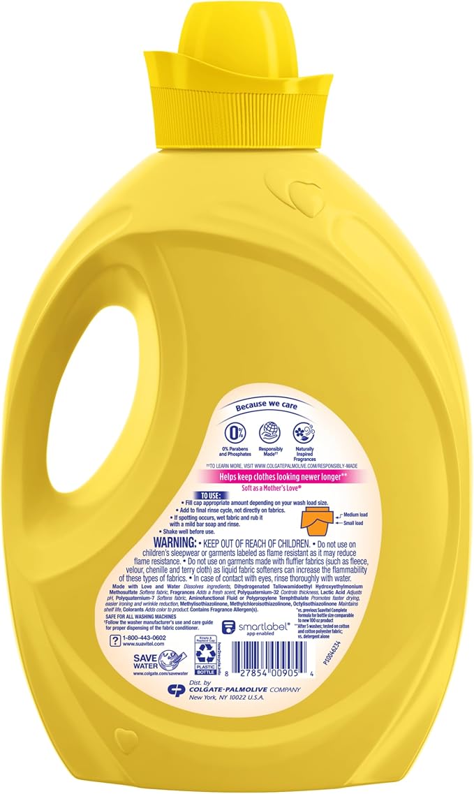 Suavitel Complete Liquid Fabric Softener, Morning Sun Scent, 100 fl oz | Fabric Conditioner, HE Compatible, Concentrated Formula, Long-Lasting Freshness, Wrinkle Reduction, Laundry Softening
