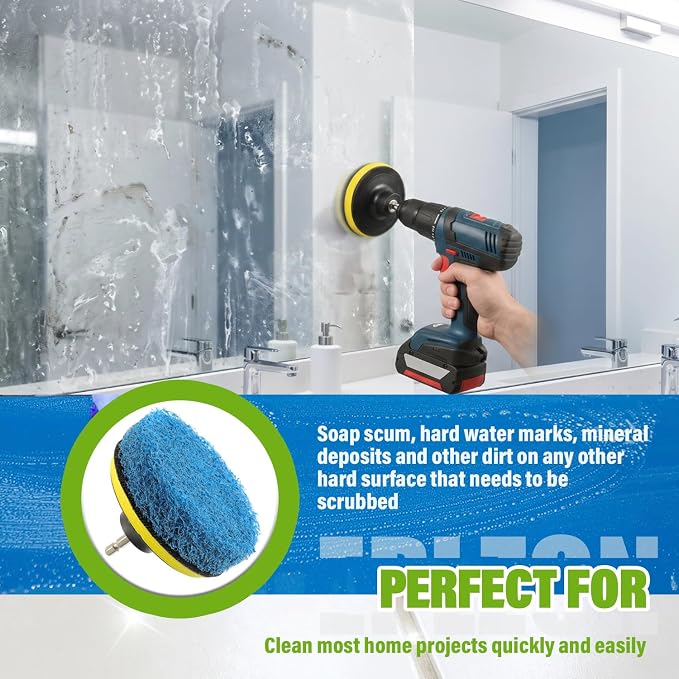 4 Inch Drill Brush Scrub Pads Cleaning Kit, 5X Faster Cleaning, Reusable Double Sided Scrub Pad for Bathroom Shower Tub Tile Grout Kitchen Toilet Hard Surfaces, 9 Pack(Blue)