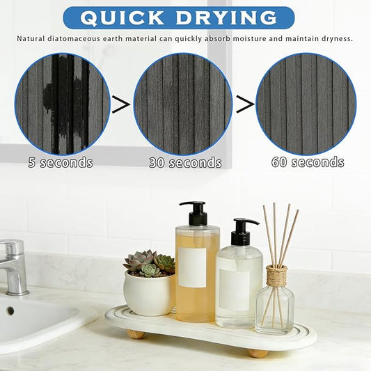 Instant Dry Sink Tray, Anti-Slip Stone Sink Caddy, Durable Kitchen Sink Organizer, Quick Dry Water Absorbing Stone Tray for Bathroom Counter, Stone Soap Tray -White