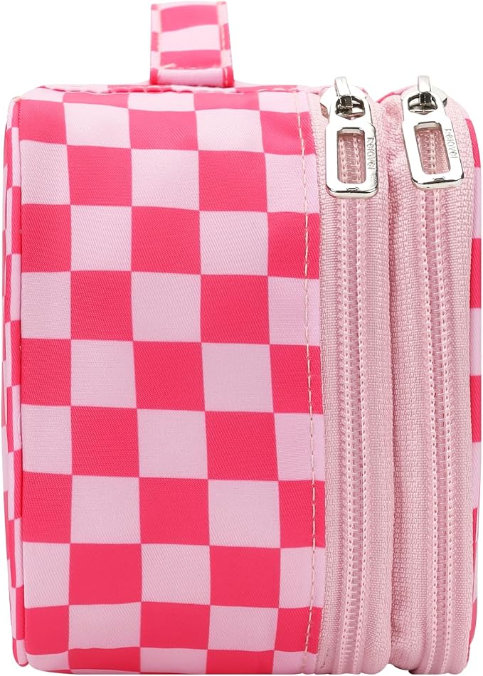 Relavel Makeup Bag, Cute Travel Cosmetic Bag, Small Pink Make Up Bags, Portable Toiletry Storage for Women Girl, Waterproof Makeup Organizer for Gym, Camping, Trip, Daily Use - Rose Red