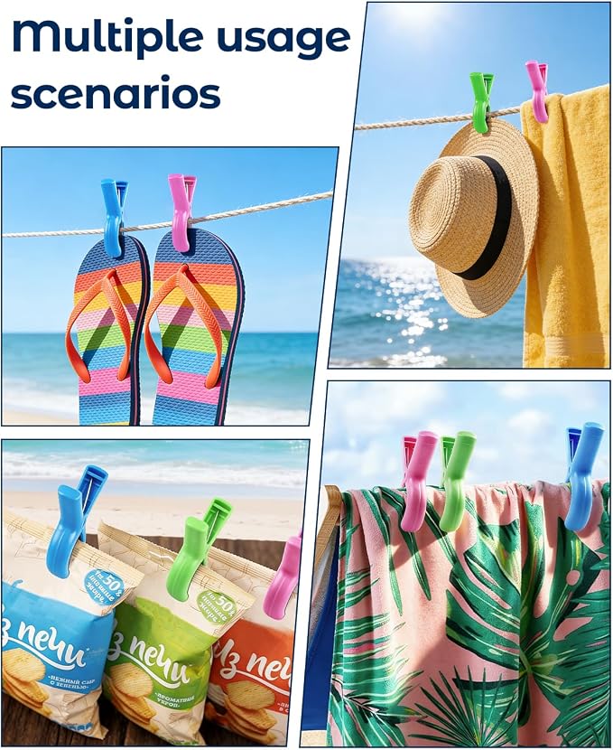 20 Pack Beach Towel Clips Heavy Duty Large Beach Essentials Chair Pool Clip | Beach accessories Silicone Protection Rust Resistant Spring Reusable Multi Use for Beach boat Cruise Camping and Outdoors