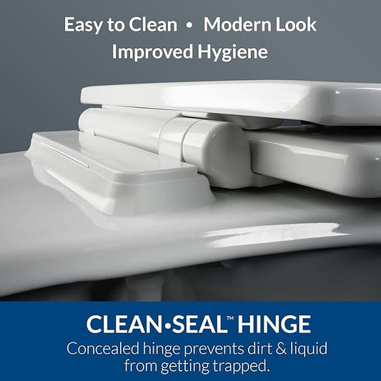 Mayfair Ashton Easy to Clean Single Hinge Toilet Seat, Modern Slow Close Wood Toilet Seat, Made in USA, Elongated, White