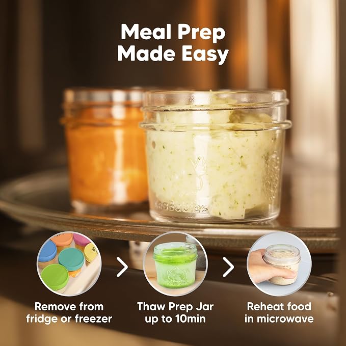 KeaBabies 12pk 4oz Glass Baby Food Containers with Lids, Leak-Proof (Kea) | Microwavable Small Glass Jars, Baby Purees, Toddler Snack Storage Containers, BPA-Free, Dishwasher-safe, Freezer Safe
