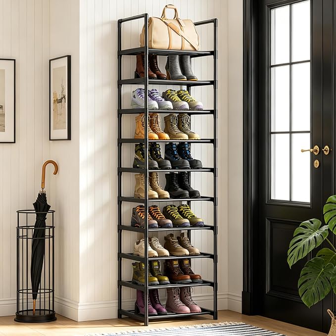 OYREL Shoe Rack, Upgrade Plus Narrow 10 Tier Shoes Organizer for Closets | Any Shoes & Boots, Sturdy Metal Tall Stackable Free Standing Shoe Racks for Small Space, Bedroom, Entryway