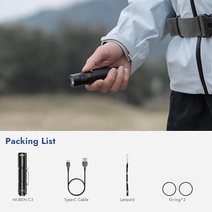 WUBEN C3 Flashlight 1200 High Lumens 6 Modes Rechargeable Flashlights | Super Bright IP68 Tactical Flashlight for Camping, Home, Emergency, Rescue, Hunting, Inspection, Repair, Tool Gifts for Men