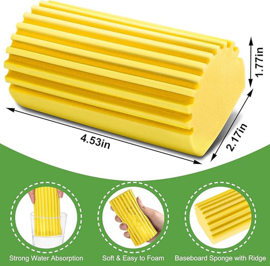 Jeymei 4-Pack Damp Clean Duster Sponge Brush for Cleaning Blinds, Glass, Baseboards, Vents, Railings, Mirrors, Window Track Grooves and Faucets (Yellow)